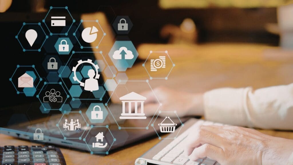 Retail banking network security architecture connecting bank branches, ATM networks, mobile banking and core financial systems