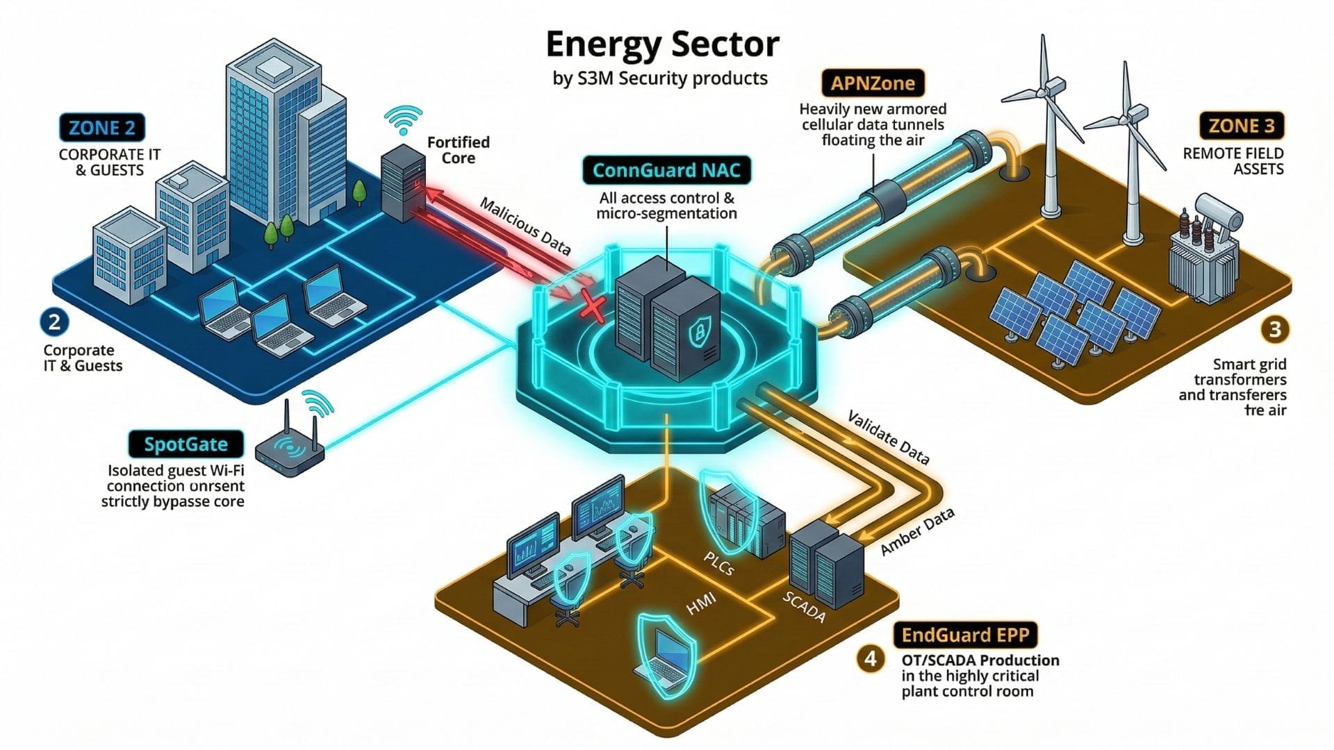 Zero trust architecture diagram for energy infrastructure and SCADA networks